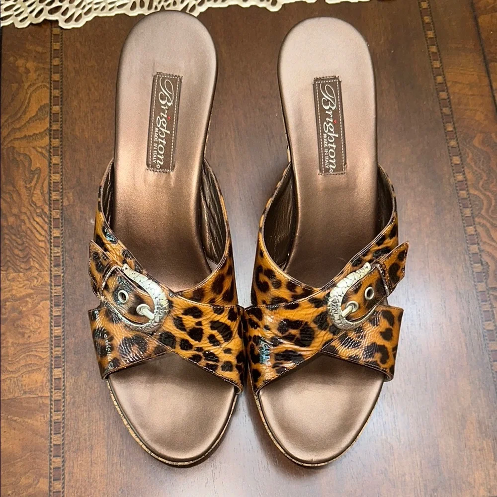 Brighton Brown and Tan Mules with Leopard Print - Picture 1 of 6